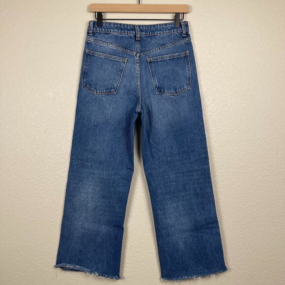 Zara High Waist Culottes Jeans Blue Size 4 Raw Hem Medium Wash Cotton Casual - Picture 5 of 13